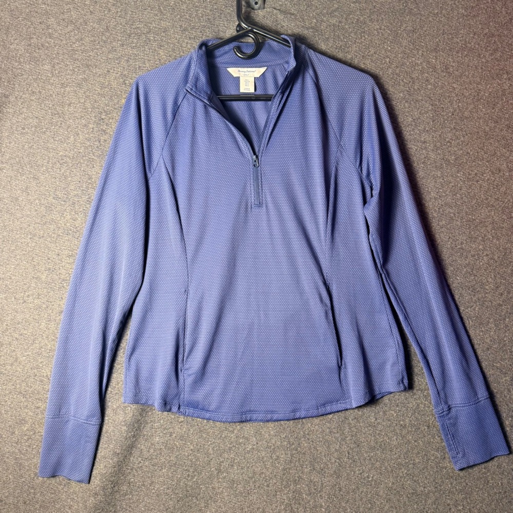 Tommy Bahama Golf Womens Blue Honeycomb Textured Quarter Zip Pullover Large L